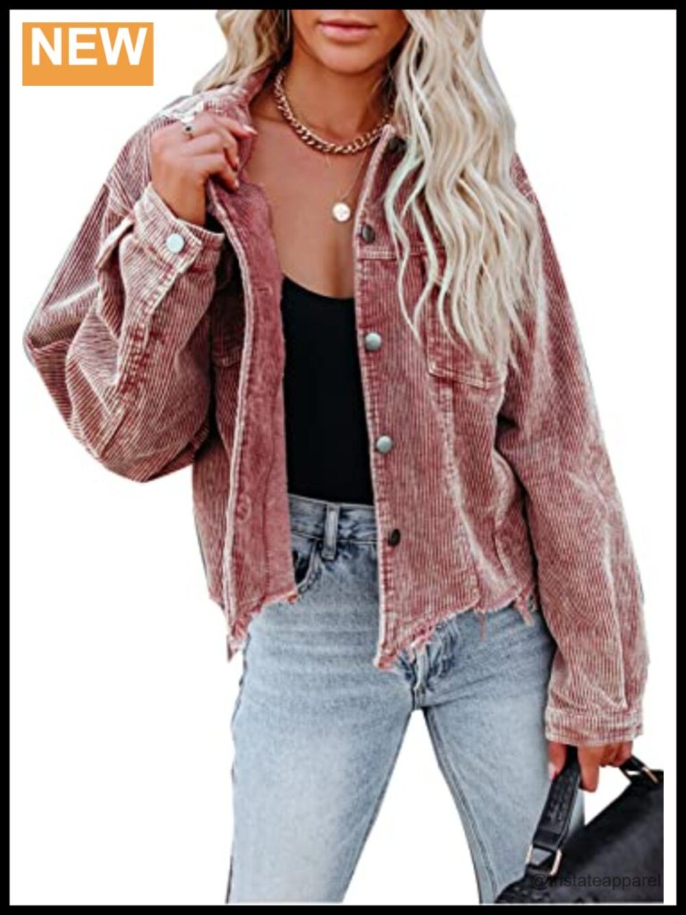 Women's Corduroy Jacket Oversized Cropped Button Down Shacket Cotton Blend